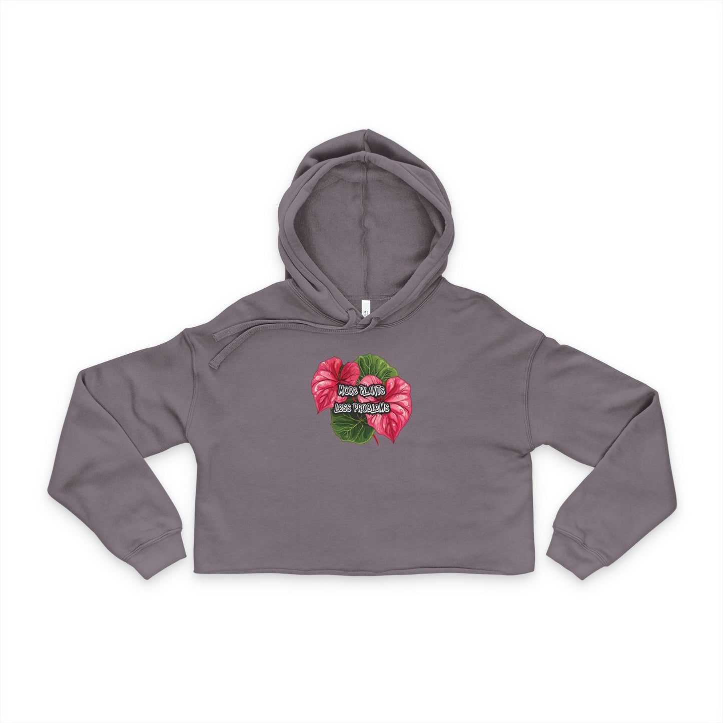 "More Plants Less Problems" - Cropped Hoodie - Pink Hibiscus Floral Crop Top