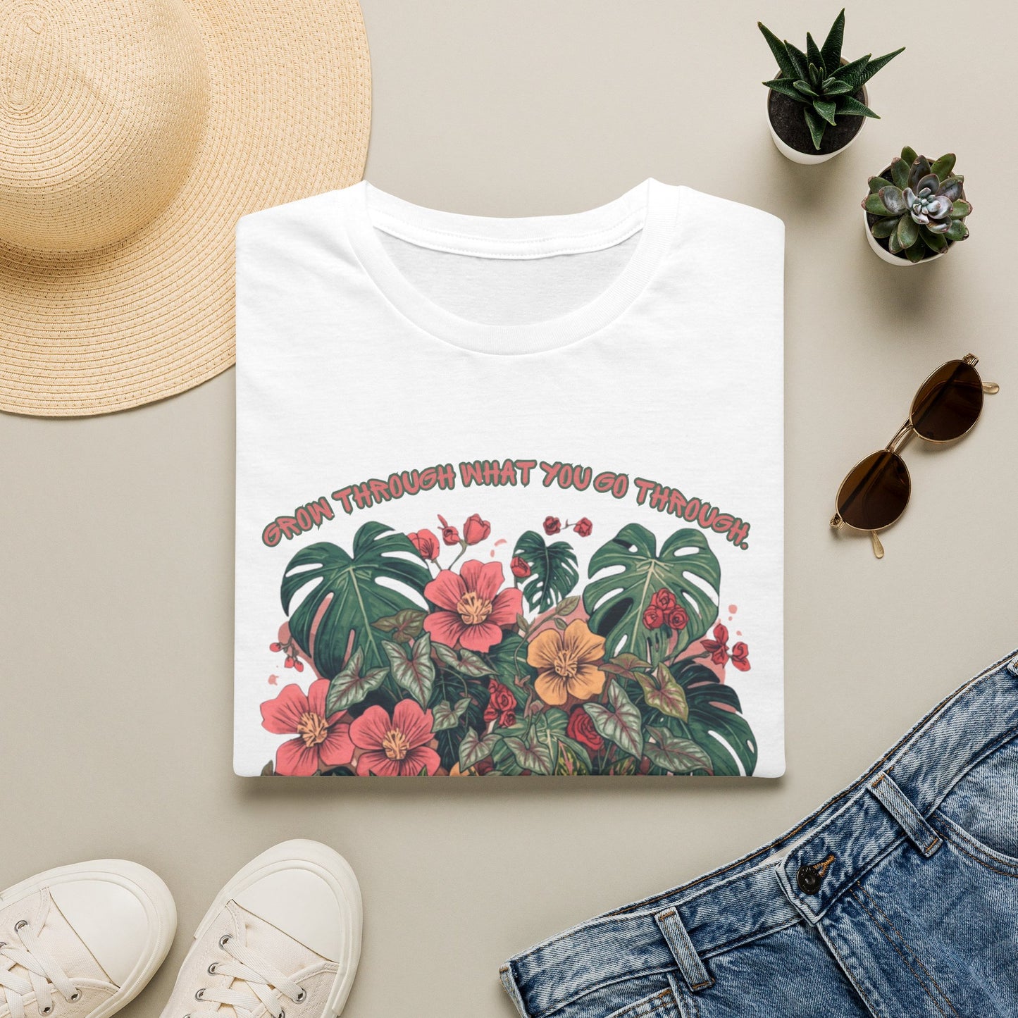 Grow Through What You Go Through - Floral Skull T-Shirt — "Grow Through What You Go Through" Inspirational Tee