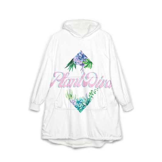Plant Diva Fleece Hooded Blanket — 'Plant Diva' Floral Succulent Cozy Hooded Blanket