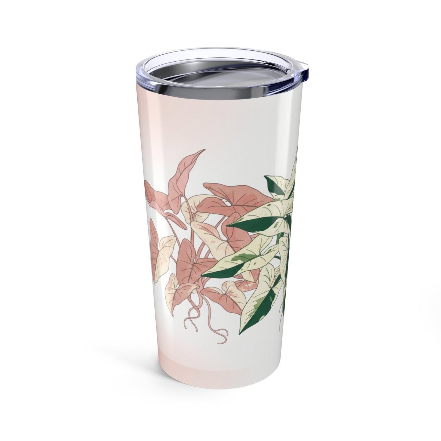 20oz Syngonium Plant Pattern Tumbler — Botanical Syngoniums Design, Green, Pink, & Blush
