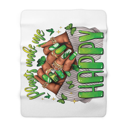 "Plants Make Me Happy"  Sherpa Fleece Blanket — Green Nails Cozy Throw