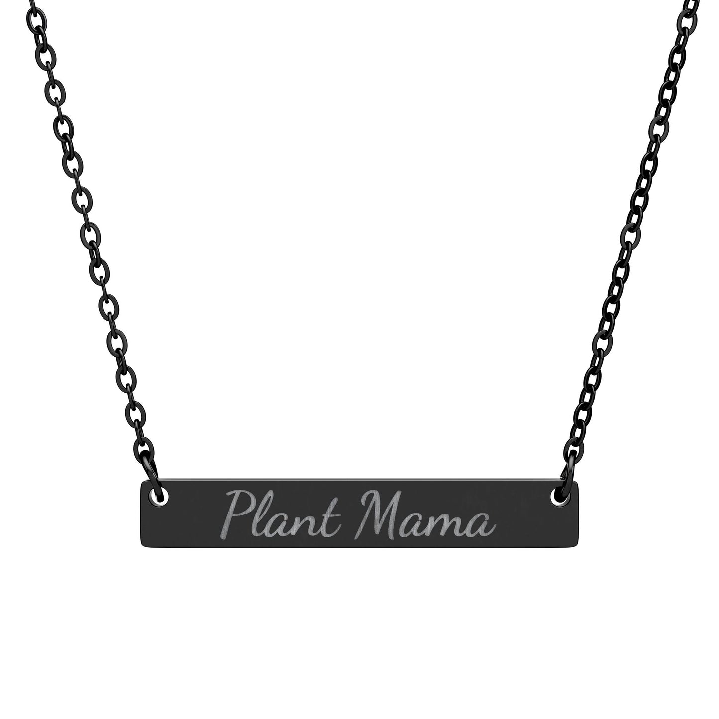 Plant Mama - Personalized Bar Necklace — Engraved "Plant Mama" Pendant, Silver or Black