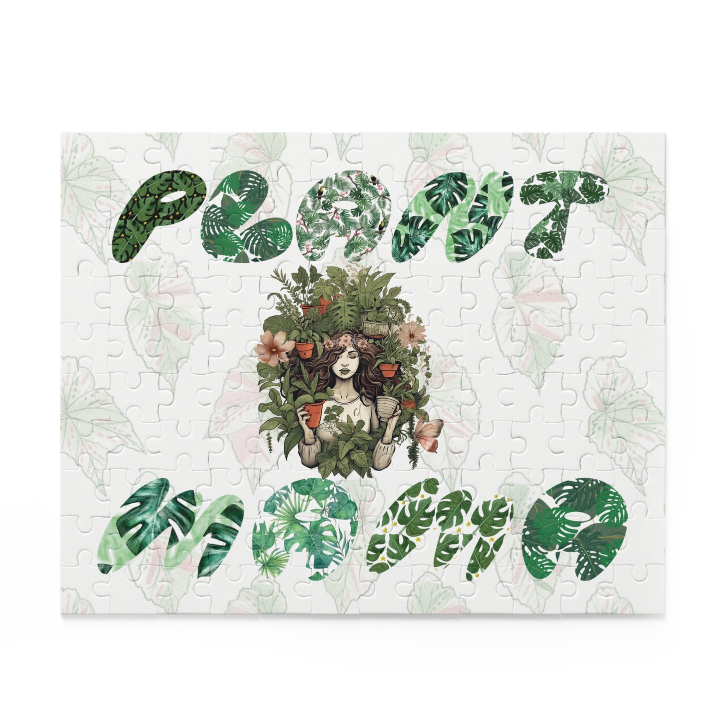 Plant Mama Puzzle — 120/252/500-Piece Botanical Jigsaw with “Plant Mama” Green Leaf Design
