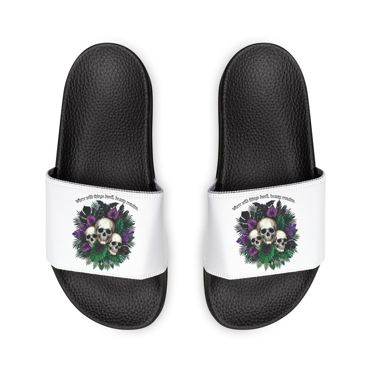 Where Wild Things Dwell, Beauty Remains- Women's Removable-Strap Slide Sandals — Customizable Casual Pool & Beach Slides