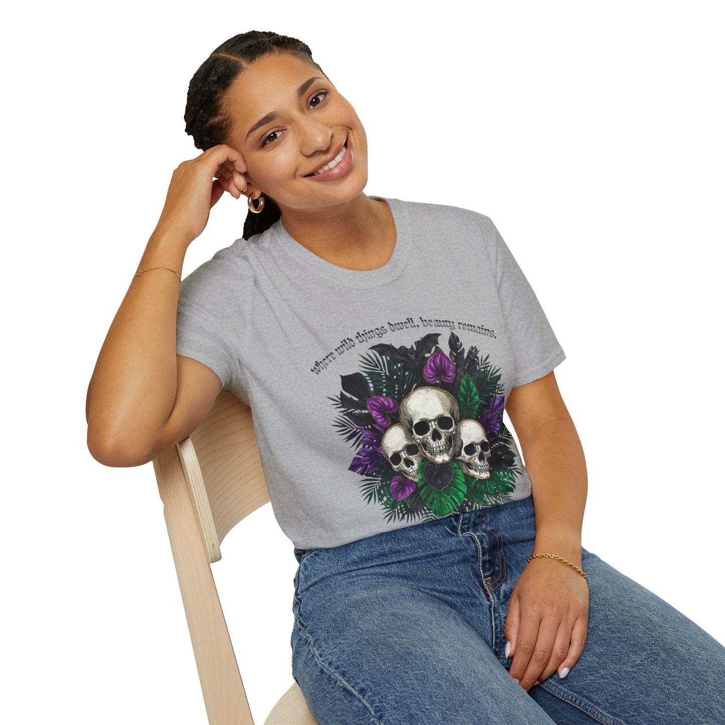 "Where wild things dwell, beauty remains"- Skull Floral Tee