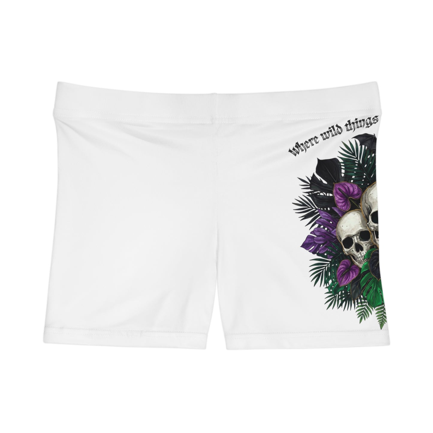 "Where Wild Things Dwell, Beaty Remains" - Skull & Tropical Floral Women's Shorts —