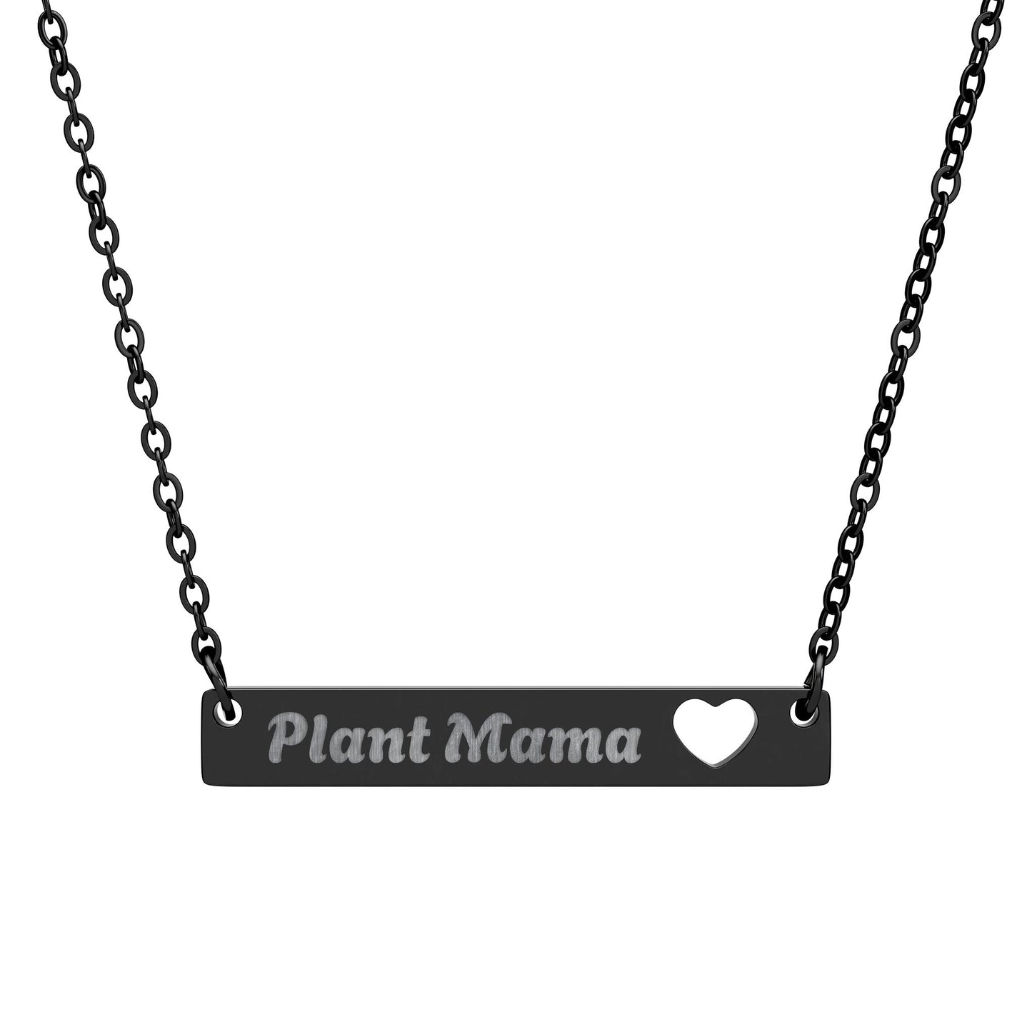 Plant Mama - Cutout Heart Bar Necklace — Personalized Engraved Name Bar Jewelry