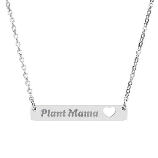 Plant Mama - Cutout Heart Bar Necklace — Personalized Engraved Name Bar Jewelry