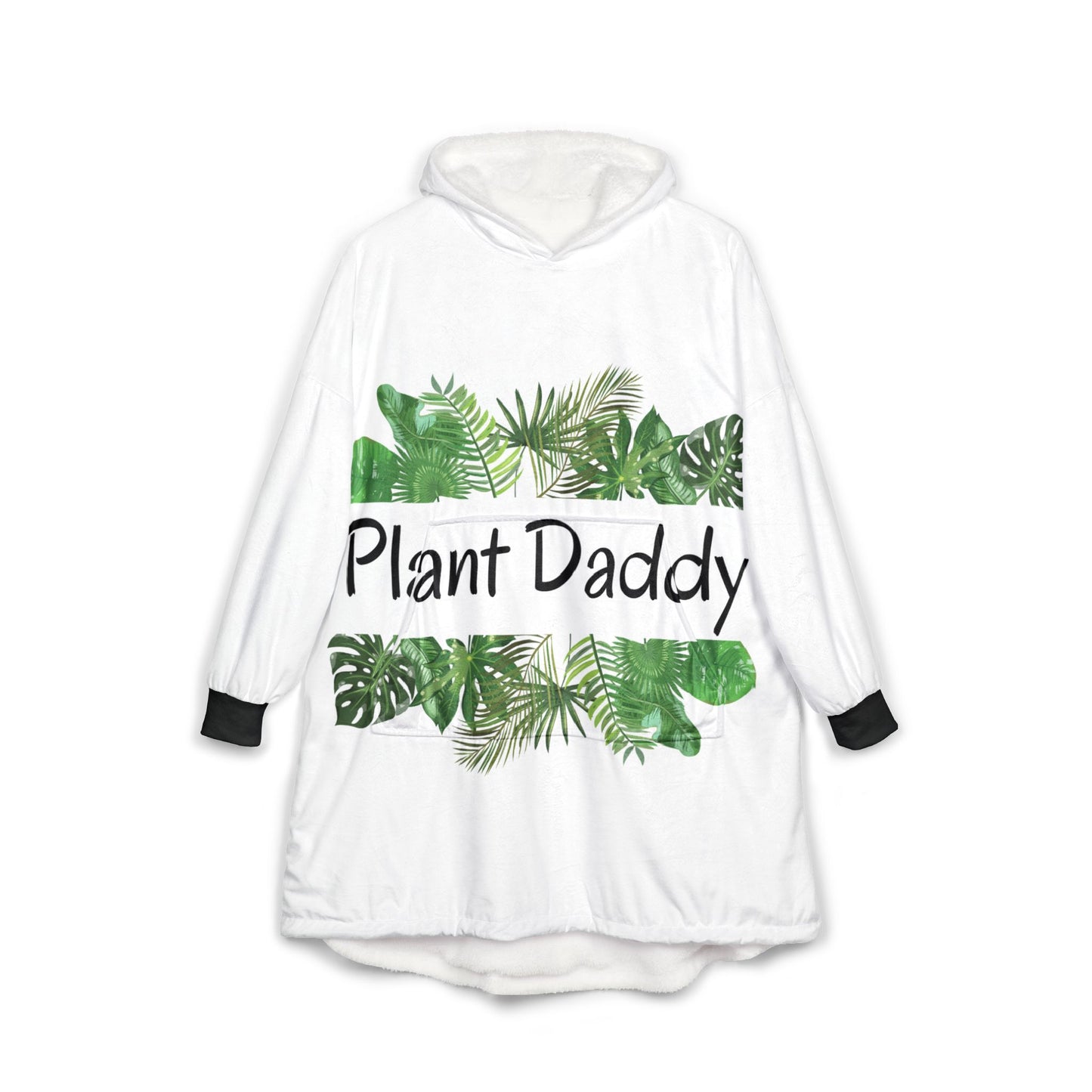 Plant Daddy Hooded Blanket - Cozy Sherpa Hoodie with Tropical Leaf Design