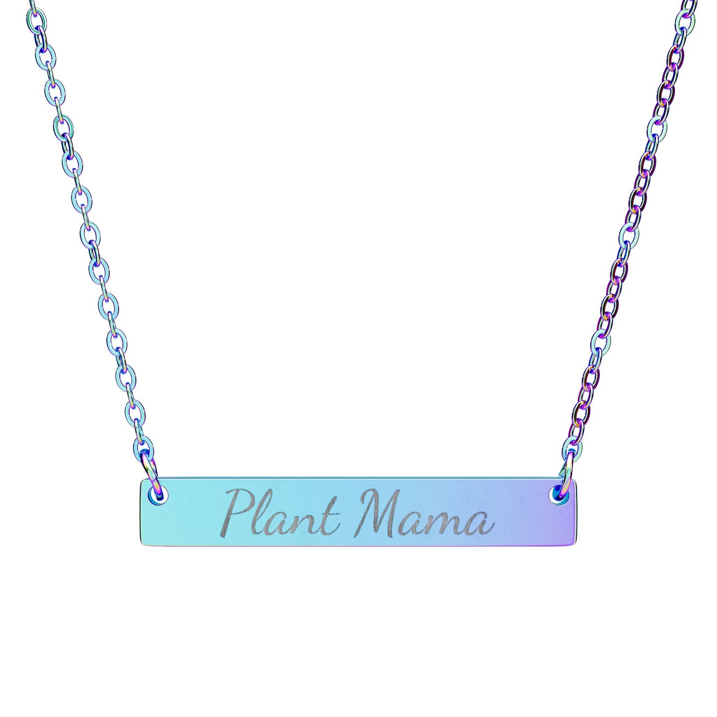 Plant Mama - Personalized Bar Necklace — Engraved "Plant Mama" Pendant, Silver or Black