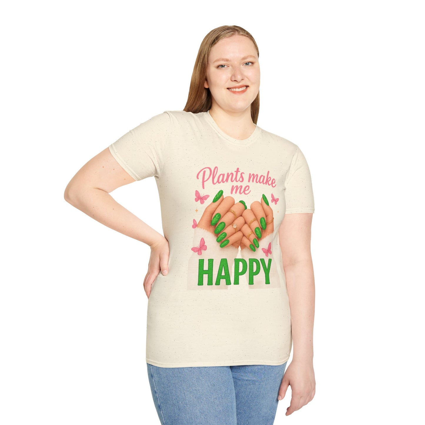 Plants Make Me Happy T-Shirt — Green Nail Plant Lover Tee-Unisex Soft Style T-Shirt