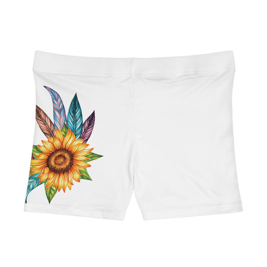 Sunflower Feather Womens Shorts — Floral Boho All-Over Print