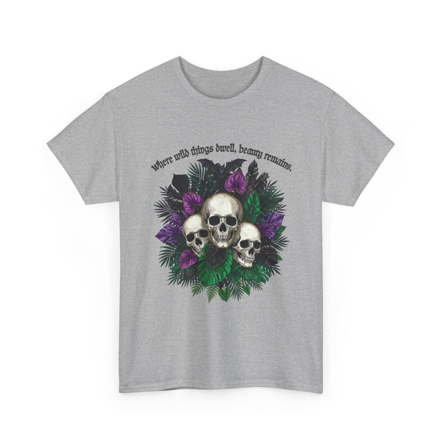 Where Wild Things Dwell, Beauty Remains- Skull Floral Tee —  Gothic Skull Floral Graphic T-Shirt