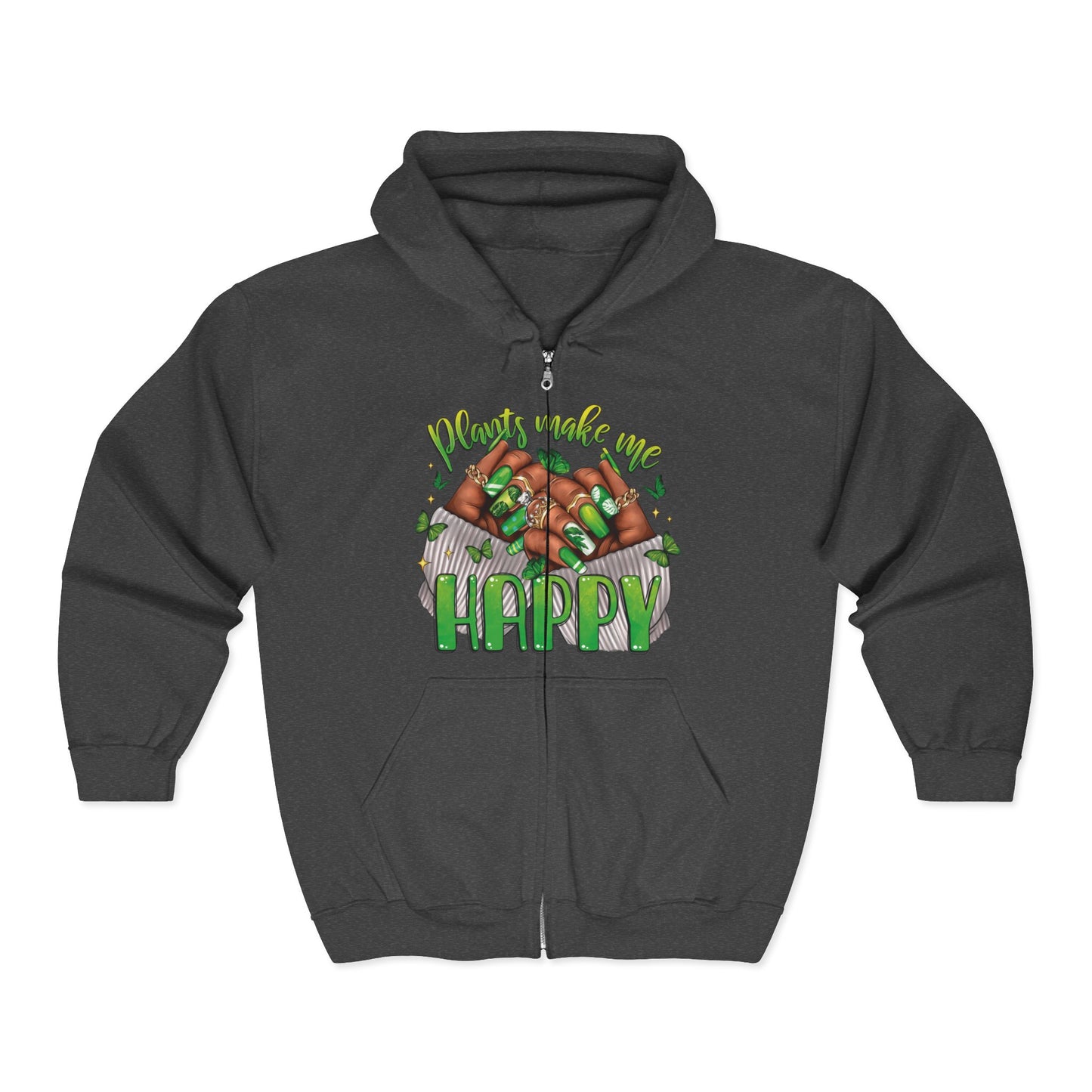 Plants Make Me Happy Zip Hoodie – Plant Nail Full-Zip Sweatshirt