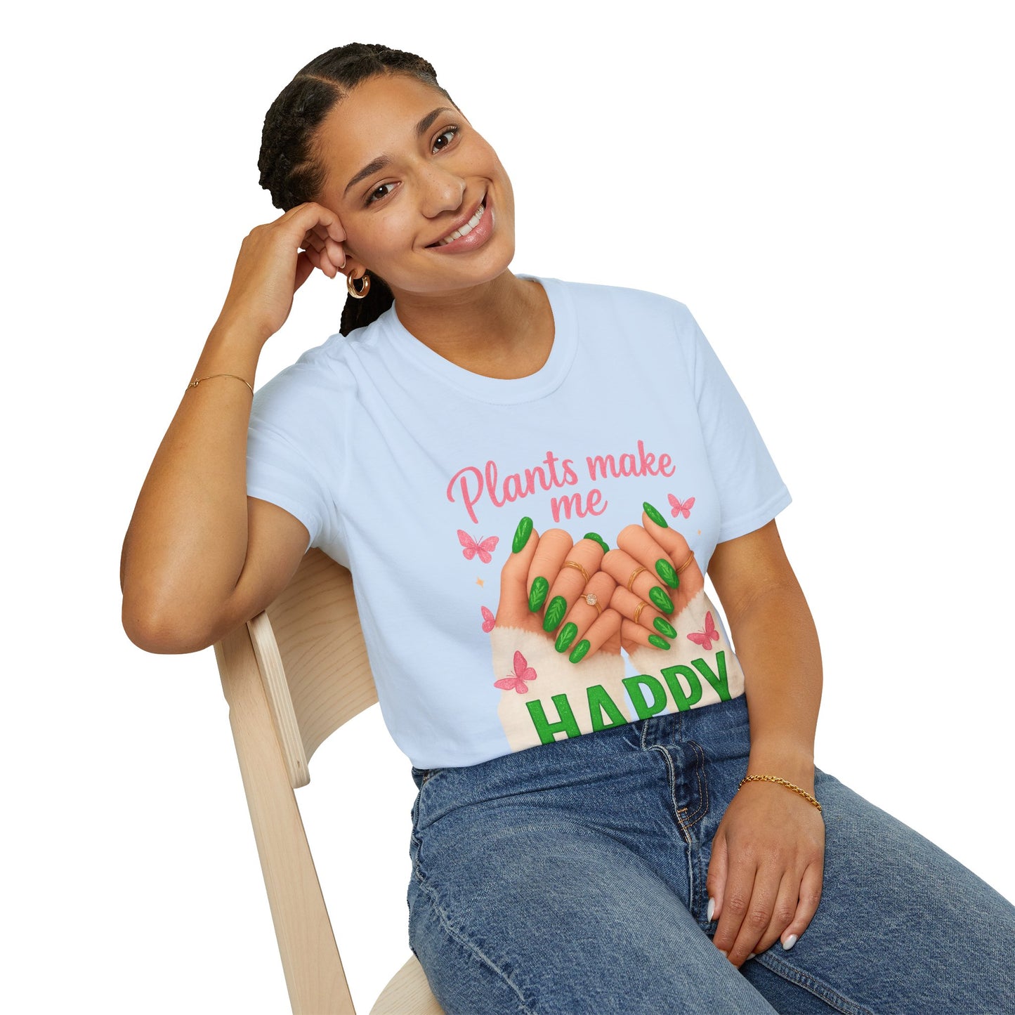 Plants Make Me Happy T-Shirt — Green Nail Plant Lover Tee-Unisex Soft Style T-Shirt
