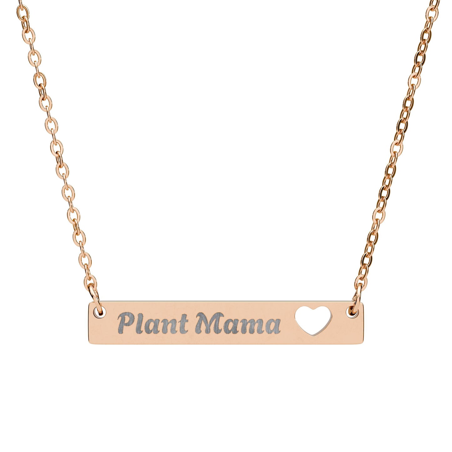 Plant Mama - Cutout Heart Bar Necklace — Personalized Engraved Name Bar Jewelry