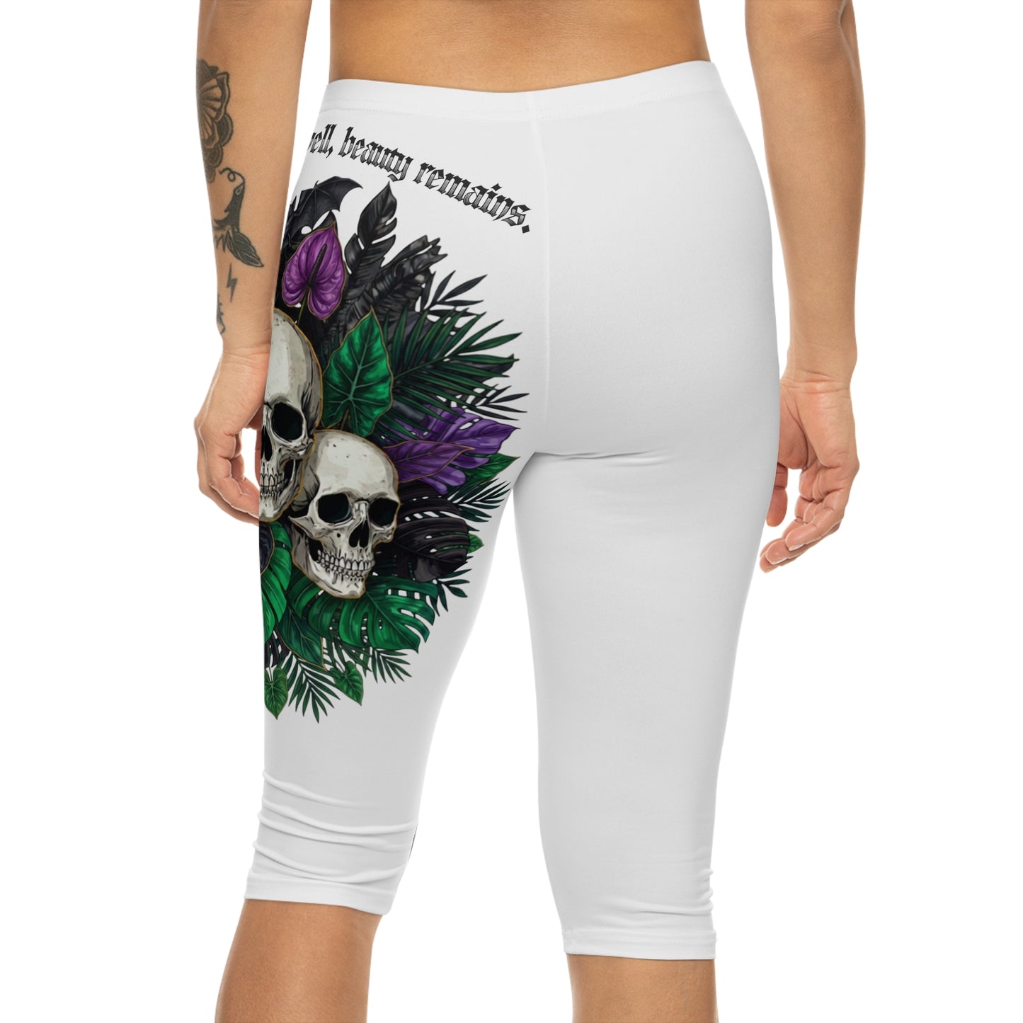 Skull & Purple Floral Capri Leggings