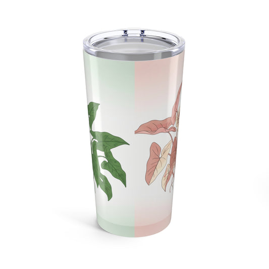 20oz Syngonium Plant Pattern Tumbler — Botanical Syngoniums Design, Green, Pink, & Blush