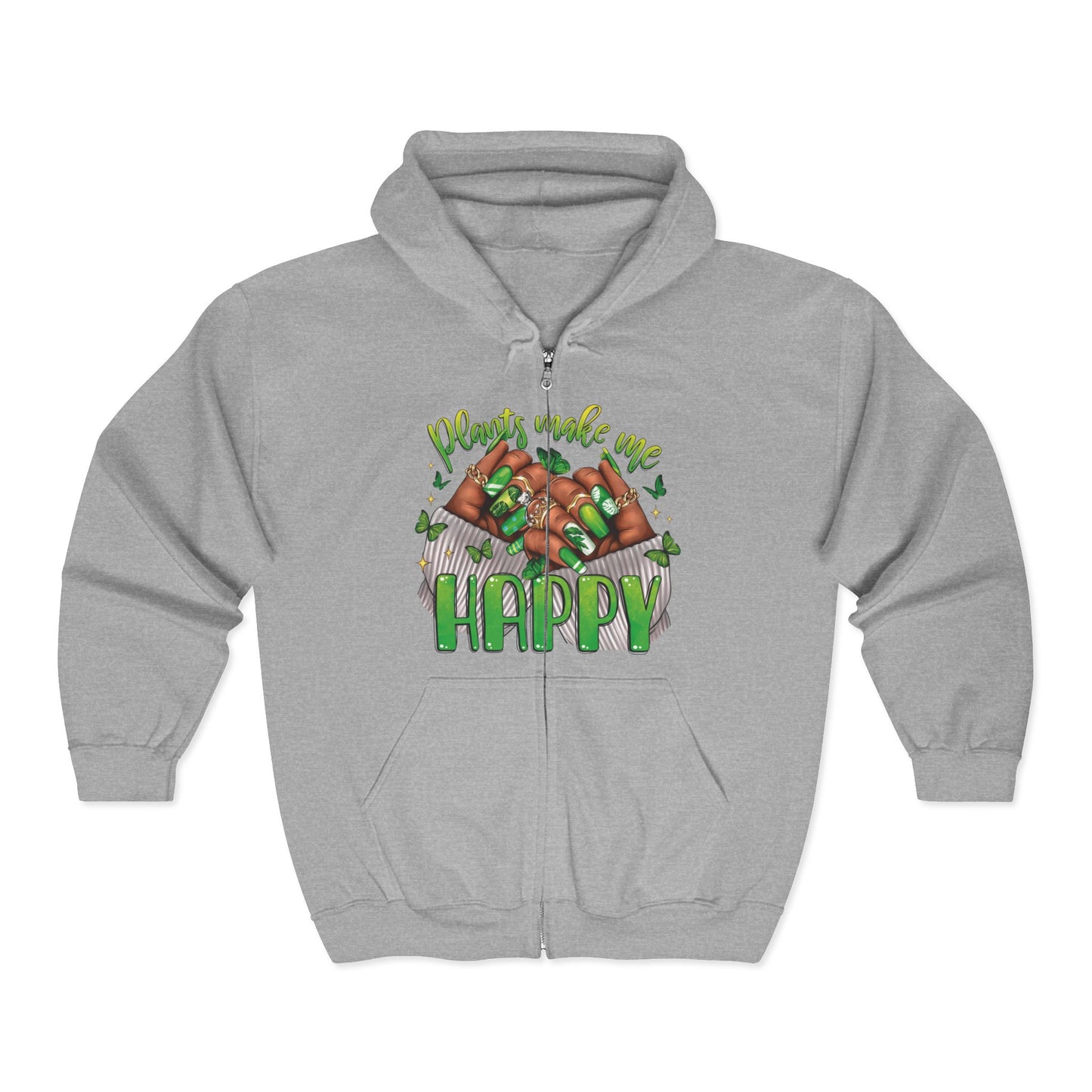 Plants Make Me Happy Zip Hoodie – Plant Nail Full-Zip Sweatshirt