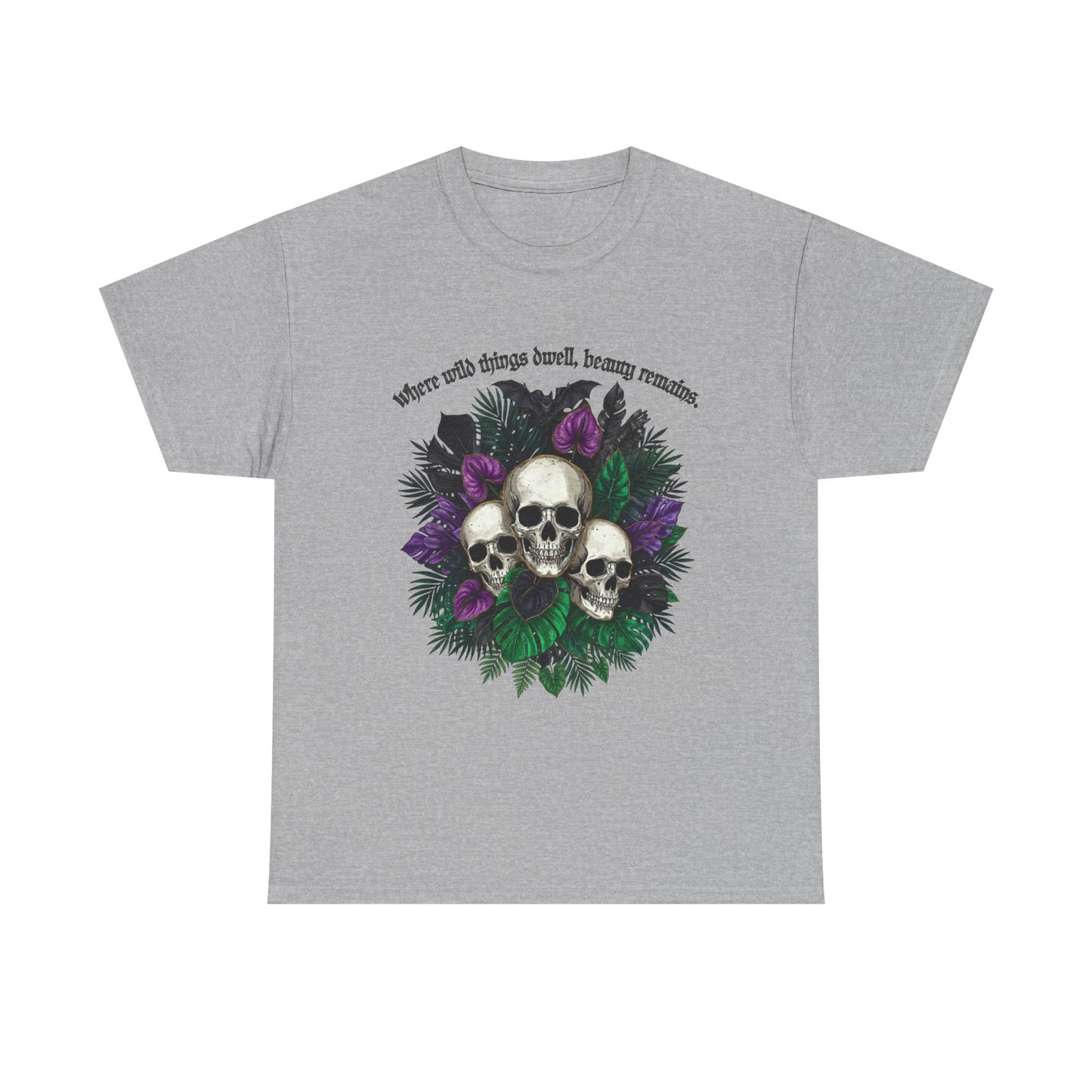 Where Wild Things Dwell, Beauty Remains- Skull Floral Tee —  Gothic Skull Floral Graphic T-Shirt