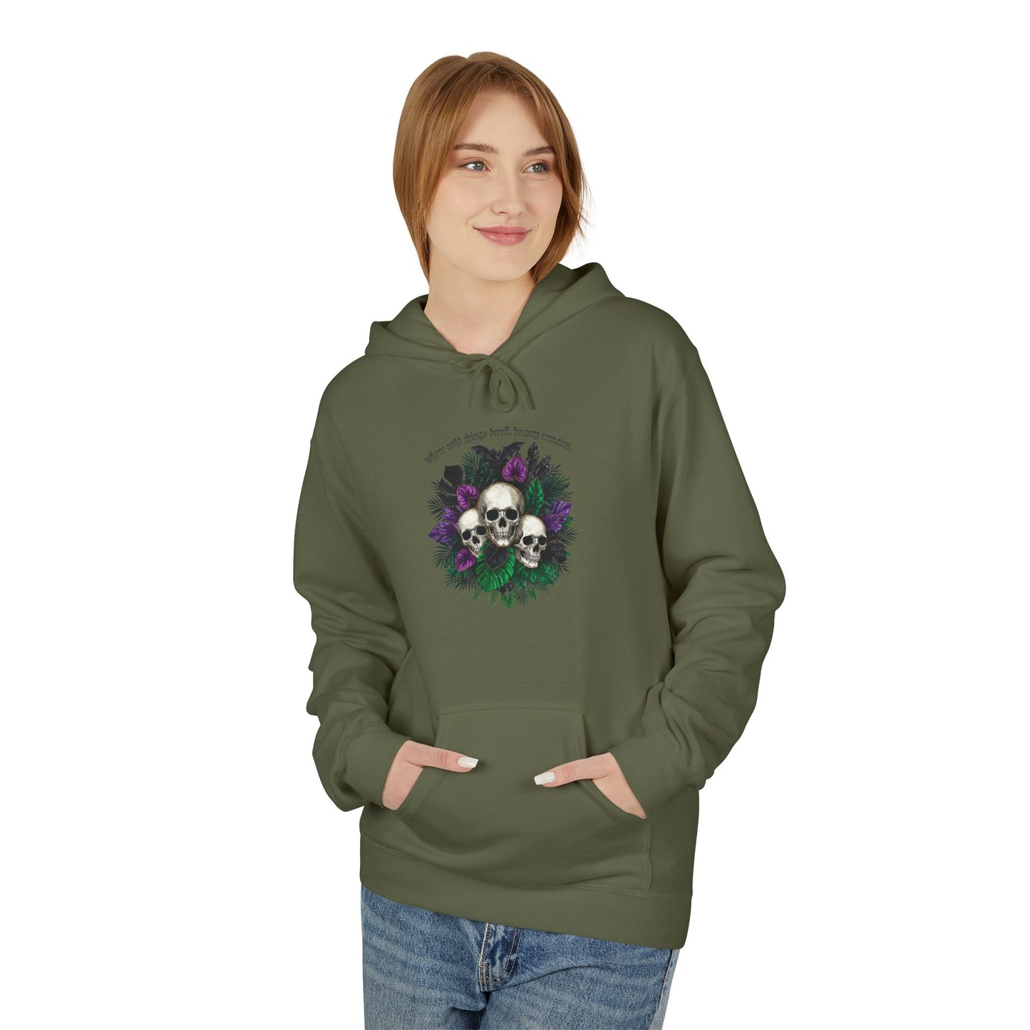 Where Wild Things Dwell, Beauty Remains -Floral Skull Hoodie