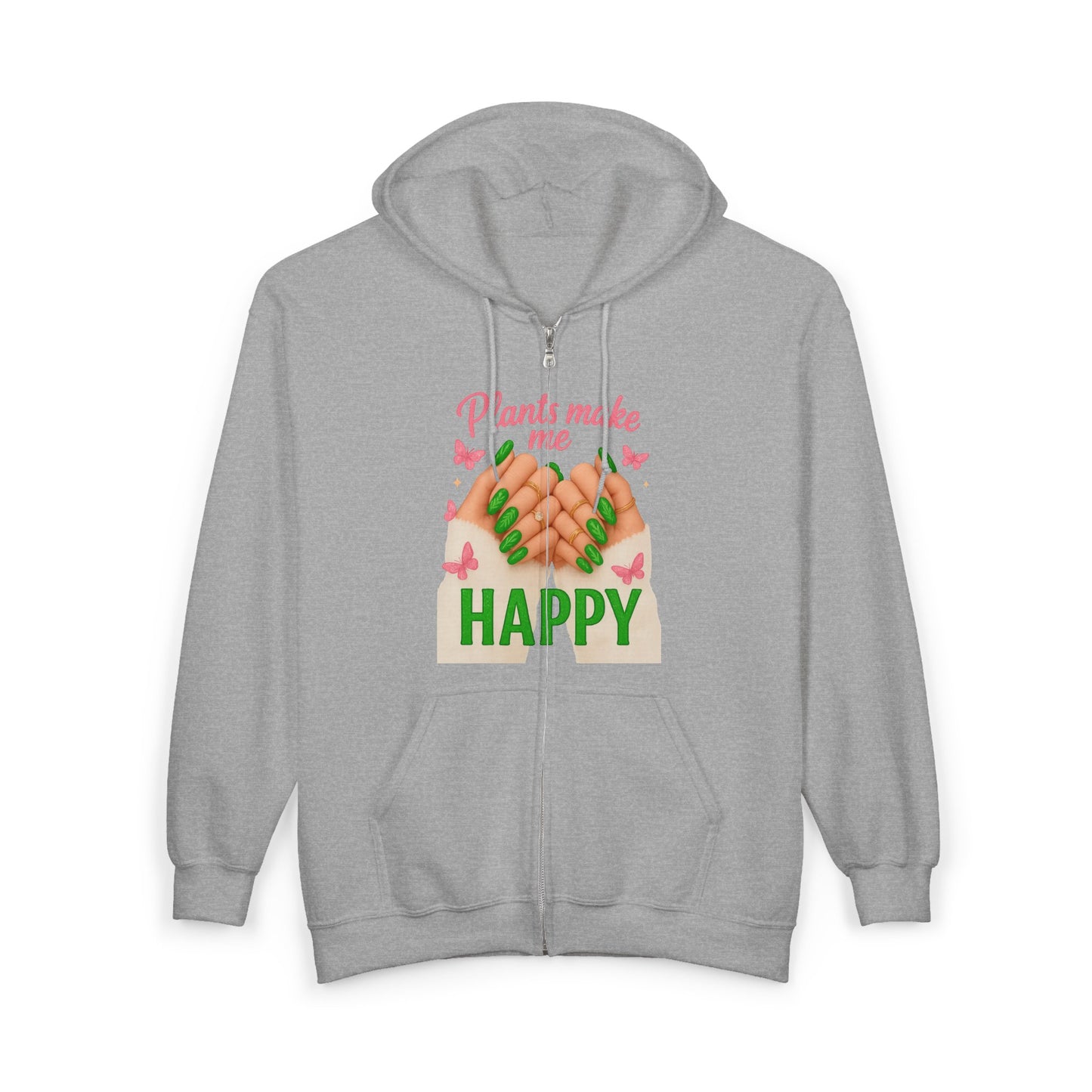 Plant Lover Zip-Up Hoodie — "Plants Make Me Happy"
