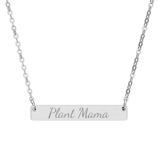 Plant Mama - Personalized Bar Necklace — Engraved "Plant Mama" Pendant, Silver or Black