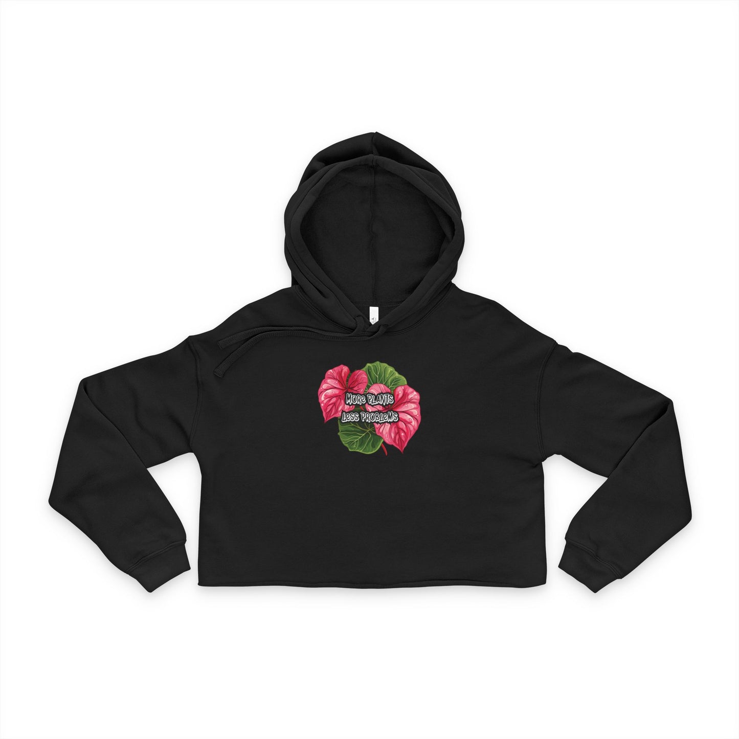"More Plants Less Problems" - Cropped Hoodie - Pink Hibiscus Floral Crop Top