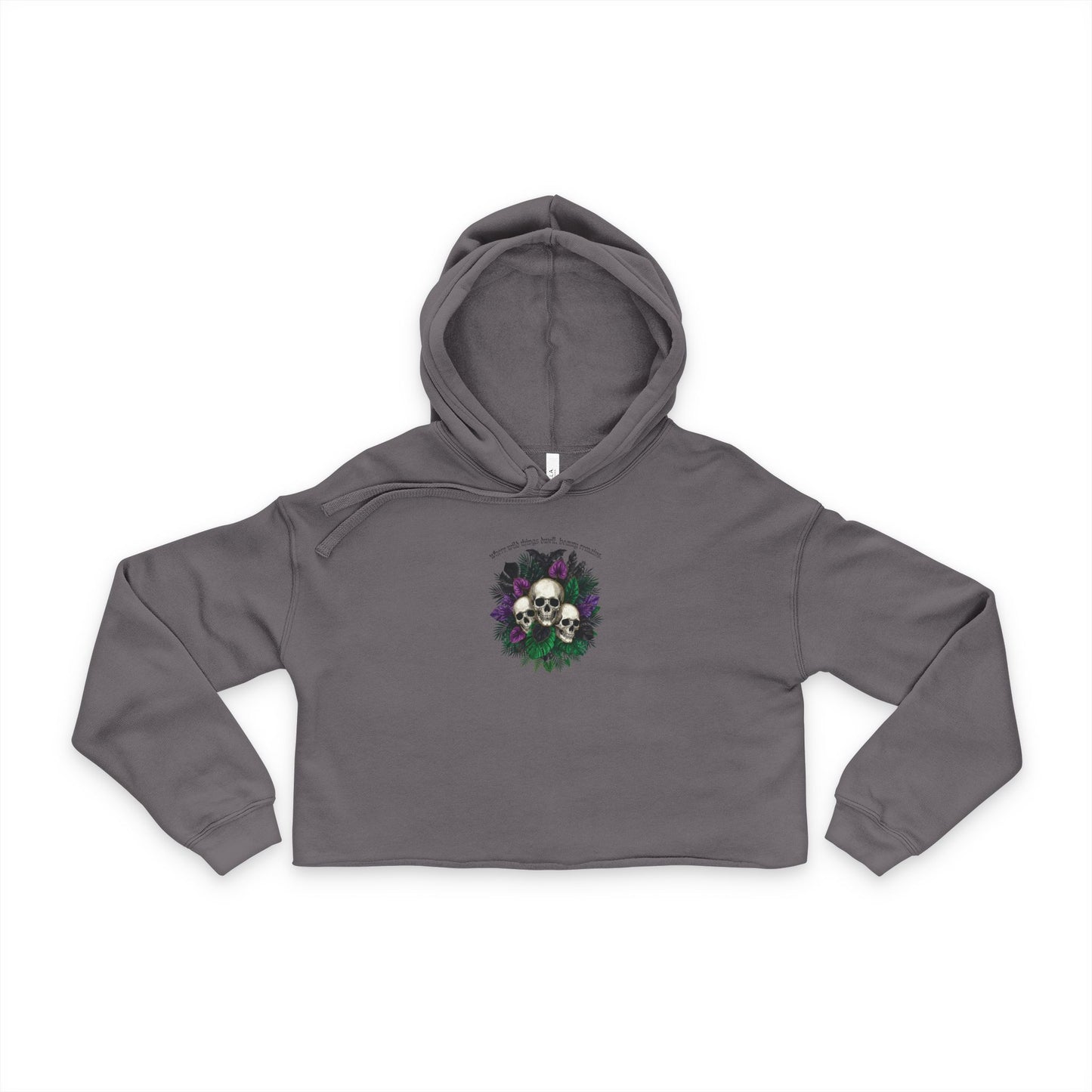 Where Wild Things Dwell, Beauty Remains- Skull Floral Cropped Hoodie — Women's Gothic Flower Skull Pullover