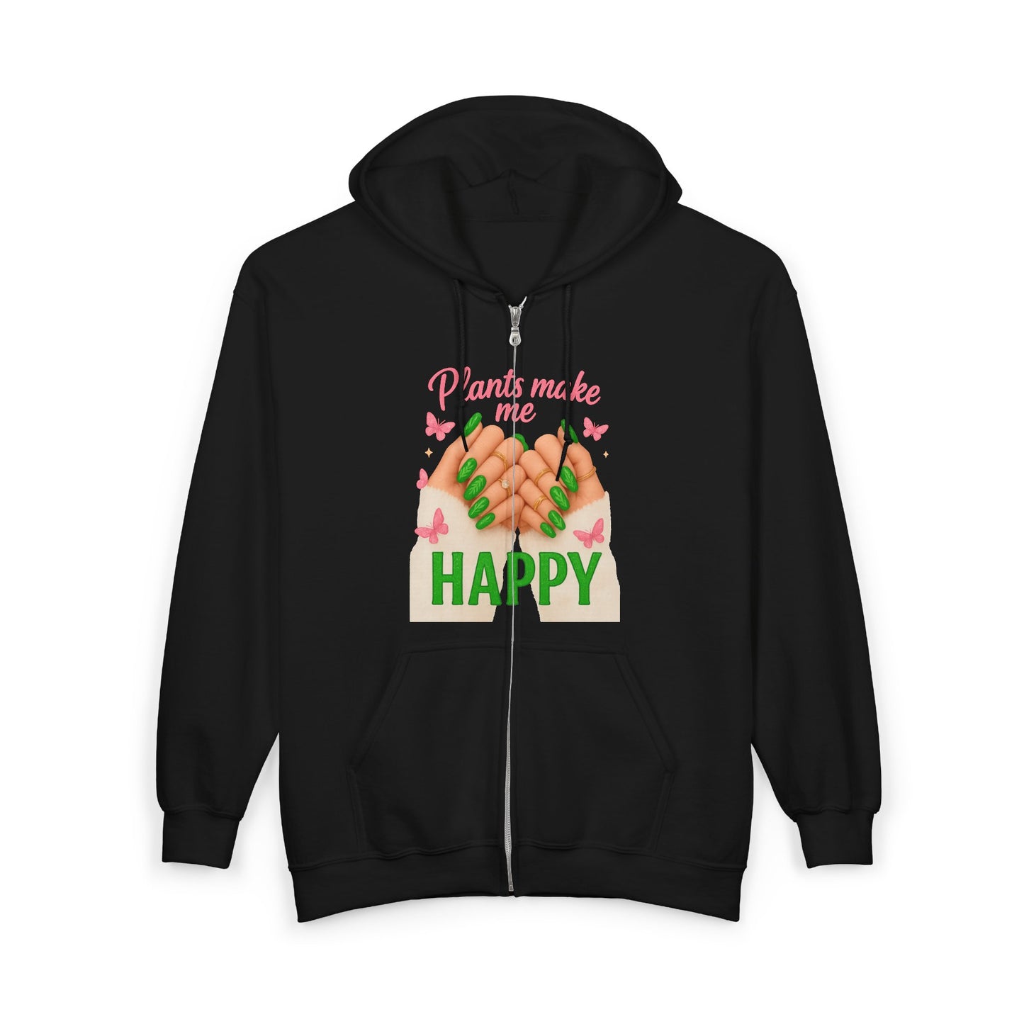 Plant Lover Zip-Up Hoodie — "Plants Make Me Happy"