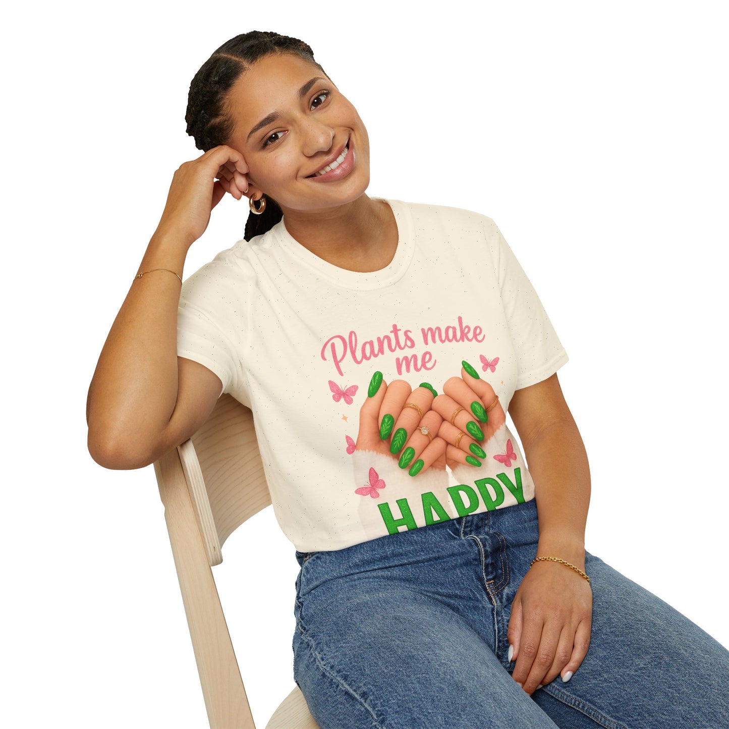 Plants Make Me Happy T-Shirt — Green Nail Plant Lover Tee-Unisex Soft Style T-Shirt
