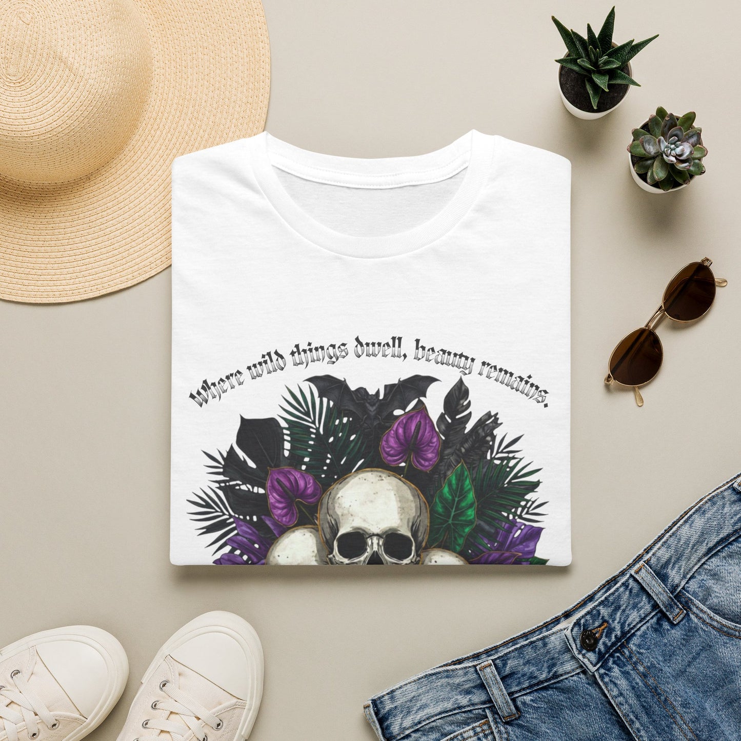"Where wild things dwell, beauty remains"- Skull Floral Tee